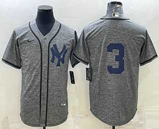 Men%27s New York Yankees #3 Babe Ruth No Name Grey Gridiron Cool Base Stitched Jersey